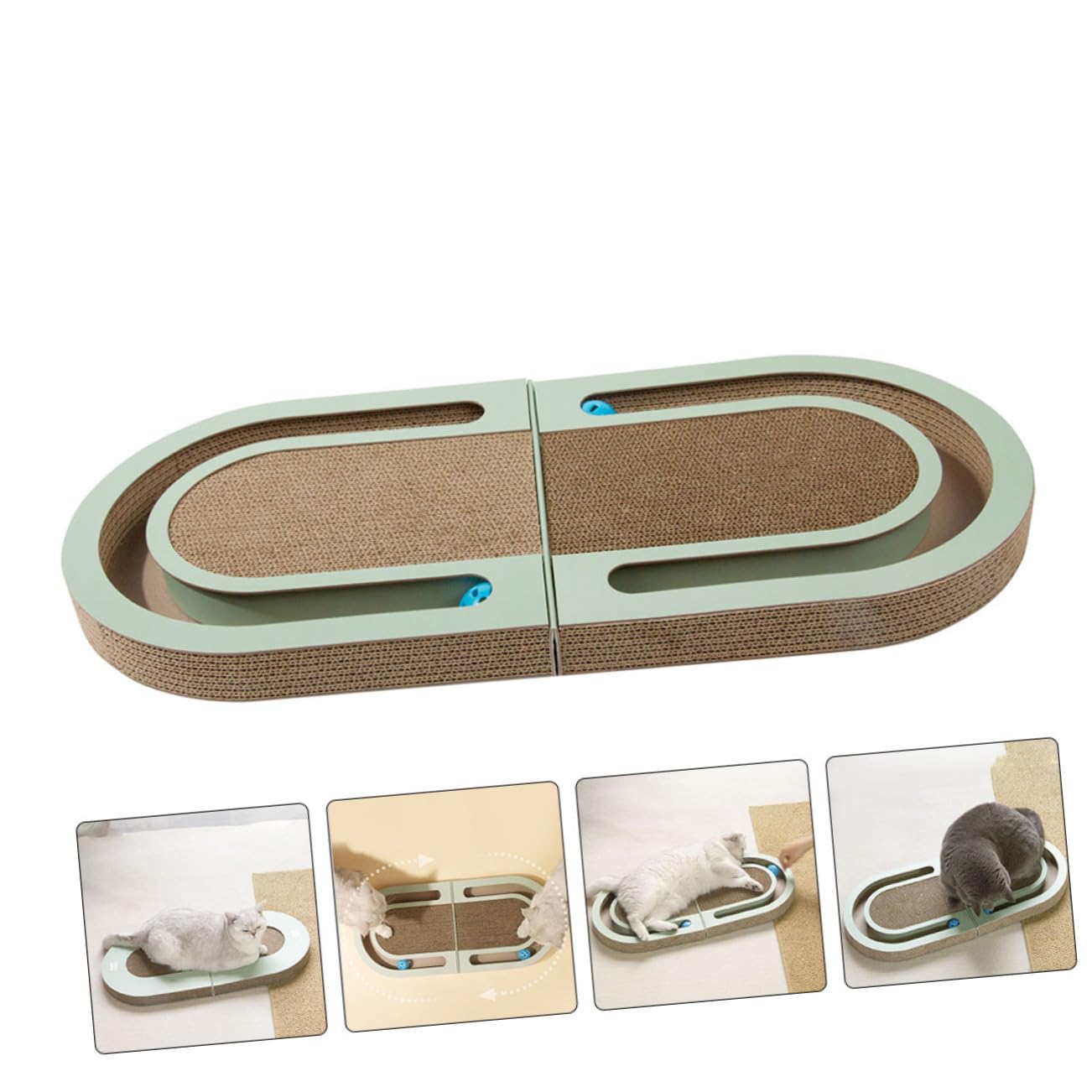 Tablero Rascador para Gatos de Cartón Ondulado con Pelota y Hierba Gatera 100% Natural