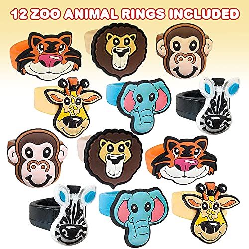 Artcreativity Zoo Animal Rubber Rings For Kids, Pack Of 12, Adorable Kids Jewelry For Little Girls And Boys, Fun Assorted Colors, Skin-Safe Silicon, Zoo Party Favors, Goodie Bag Fillers #TOP1