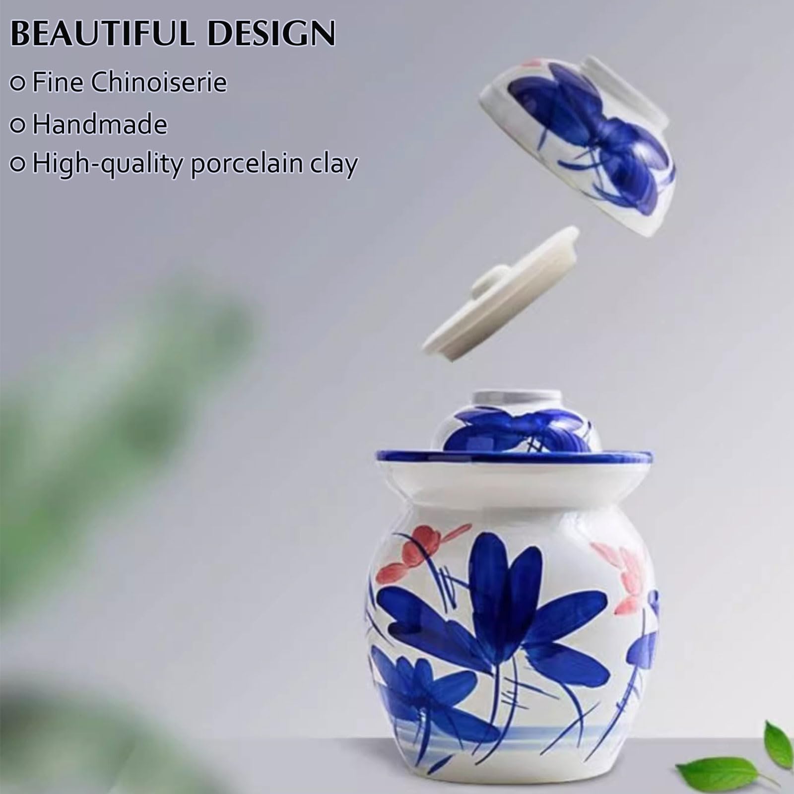 Jar marynowany Duży tradycyjny chiński słoik fermentacyjny z pokrywką z foki, Jingdezhen Ceramic Fermentation Crock for Pickling, Kimchi, Sauerkraut,7kg