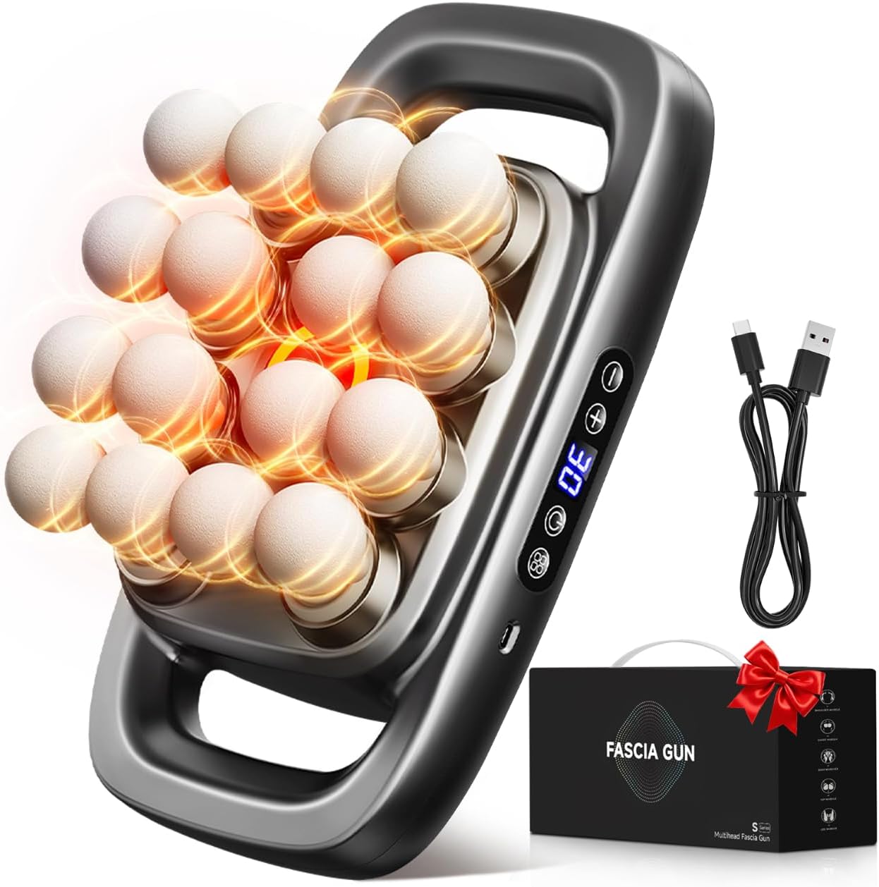 2026 New 16-Head Deep Tissue Percussion Massage Gun – Quiet Muscle Massager for Full Body, Up to 30 Intensity Levels, Cordless Rechargeable for Back, Legs, Shoulders & Recovery.Black