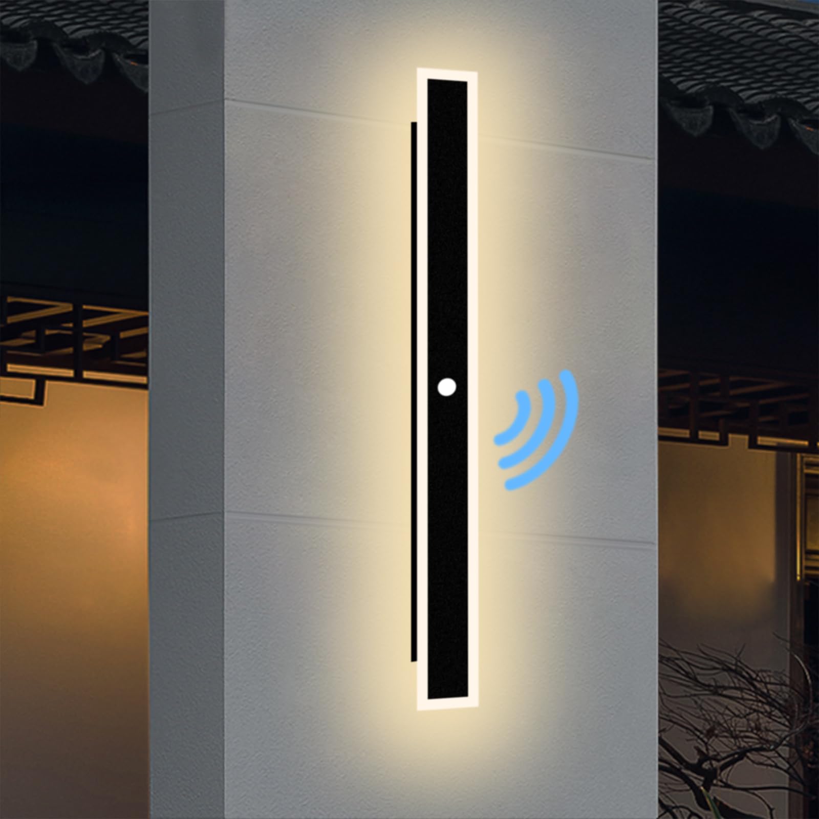 Exterior Aplique Pared con Sensor de Movimiento LED Lámpara de Pared Impermeable IP65 Patio Iluminación Aluminio Blanco Natural 4500K Largo Luz Pared para Jardín Puerta Delantera (120cm)