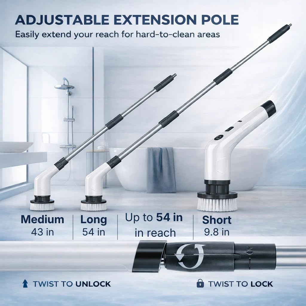 Sumoria Scrubber, Electric Spin Scrubber 400 RPM, Cordless Power Scrubber with 8 Replaceable Brushs, Waterproof Ipx7 for Bathtub, Kitchen, Window (1 Set)