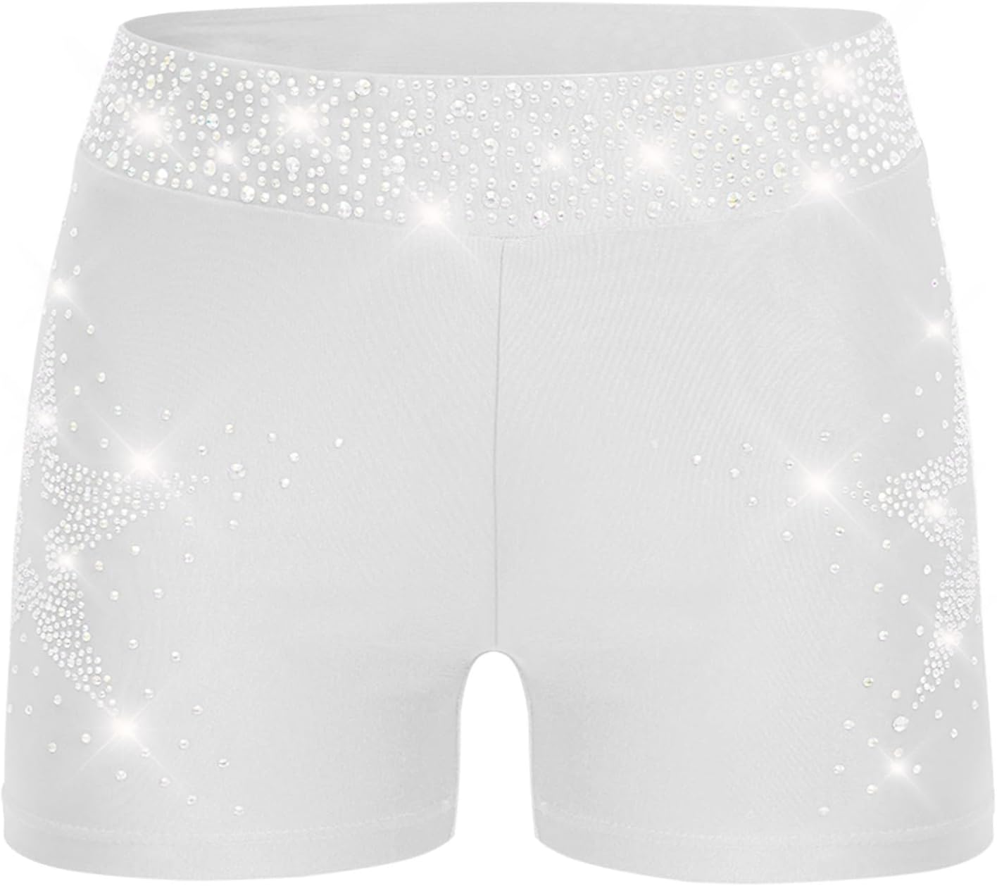 Hansber Kids Girls Sparkle Rhinestones Athletic Shorts High Waist Gymnastics Dance Shorts for Stage Performance