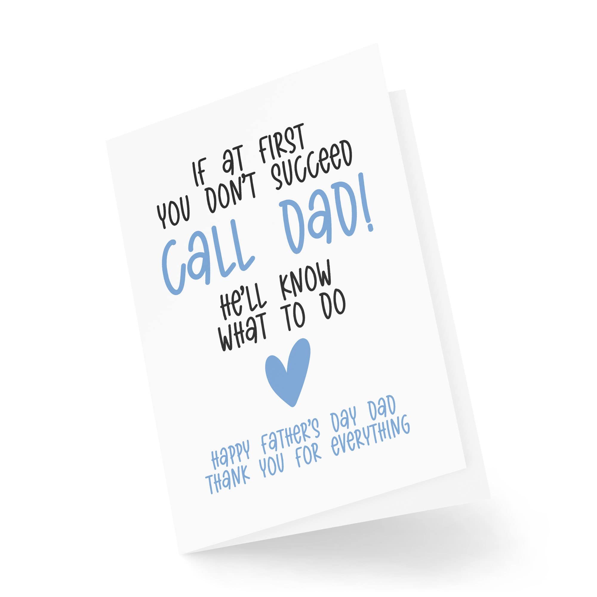 Cute Cards for Dad for Father's Day - If at First You Don't Succeed Call Dad - Thank you Dad - Dad Card - Best Dad Cards - CBH1665 - Image 2