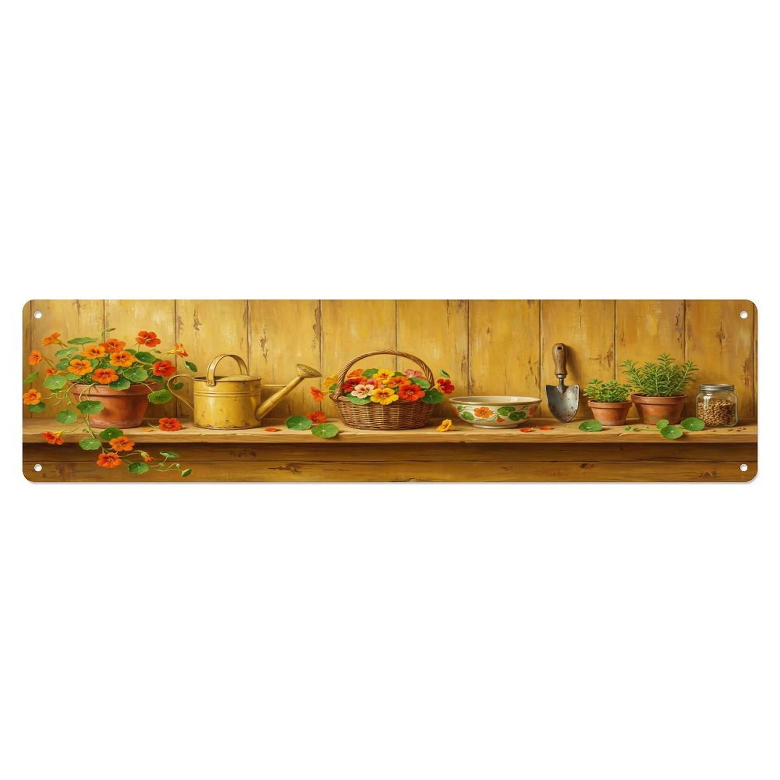 Floral Garden Tools Nasturtium Edible Pattern Print Metal Tin Sign