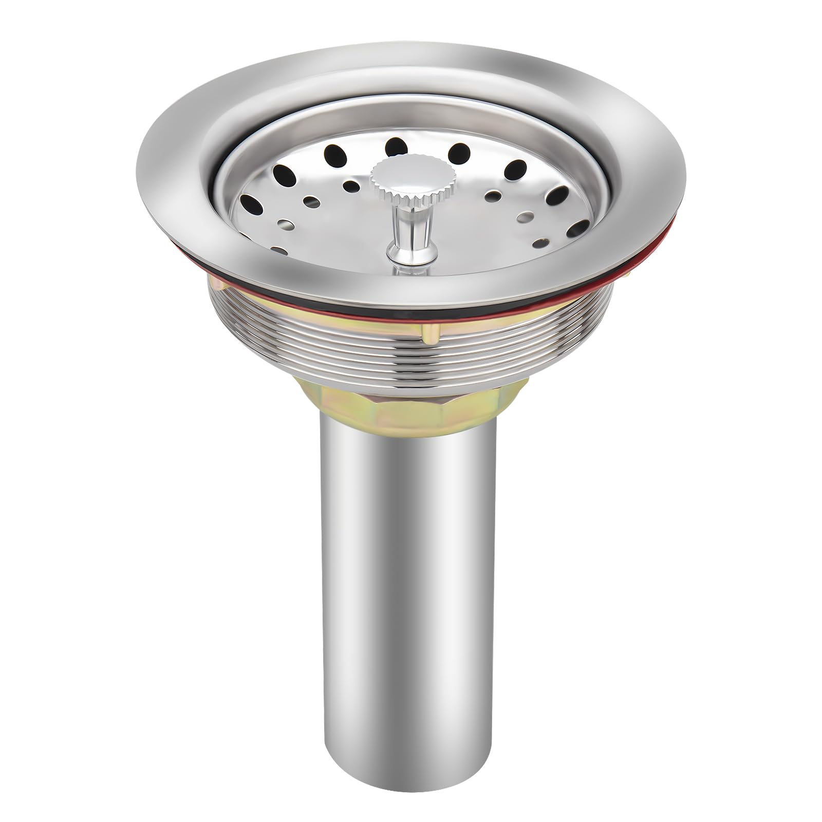 Uni-Green Kitchen Sink Drain Kit for Standard 3-1/2 inch Drain - Fit 1-1/2 inch Pipe - Stainless Steel Basket with Knob - Rubber Stopper Bottom - 3.5" Kitchen Sink Drain Strainer Replacement Kit