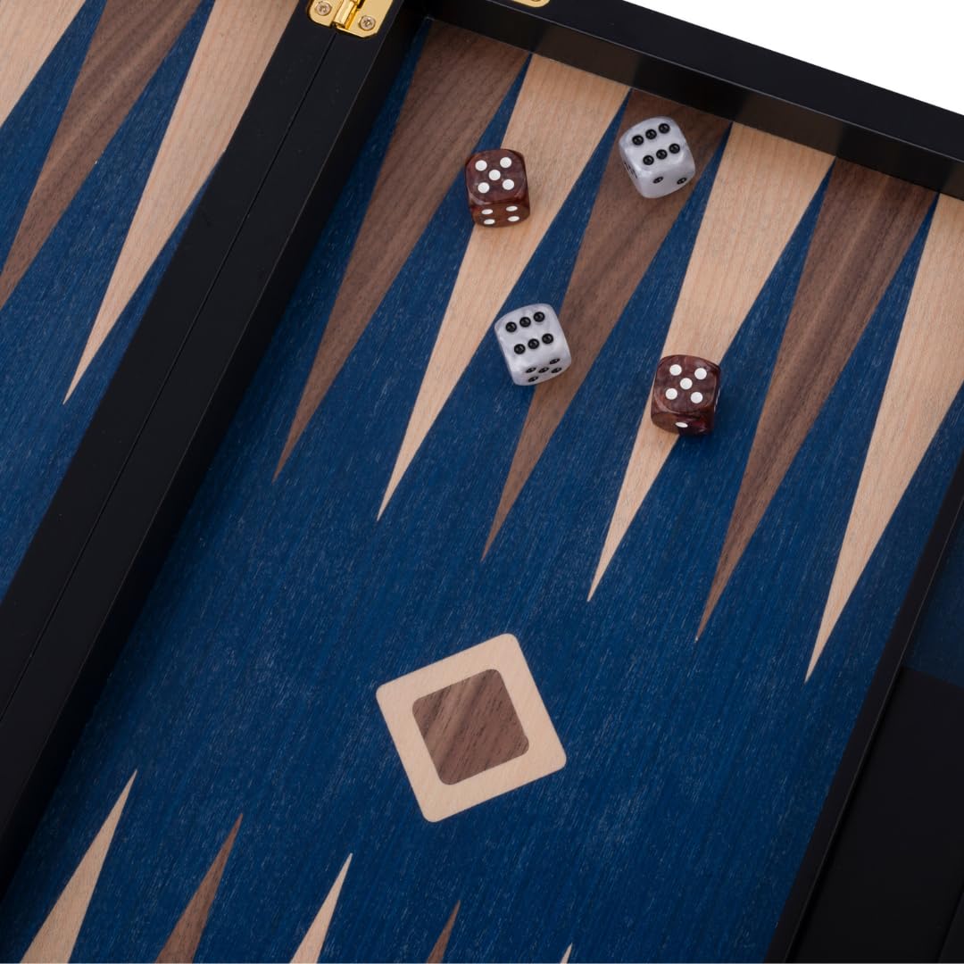 Engelhart-250554, Backgammon Wooden 15 Inch (38 cm) Luxury Burl Wood Case Walnut Inlay, Open 48 × 38 cm, Brown/White Pieces - Image 4