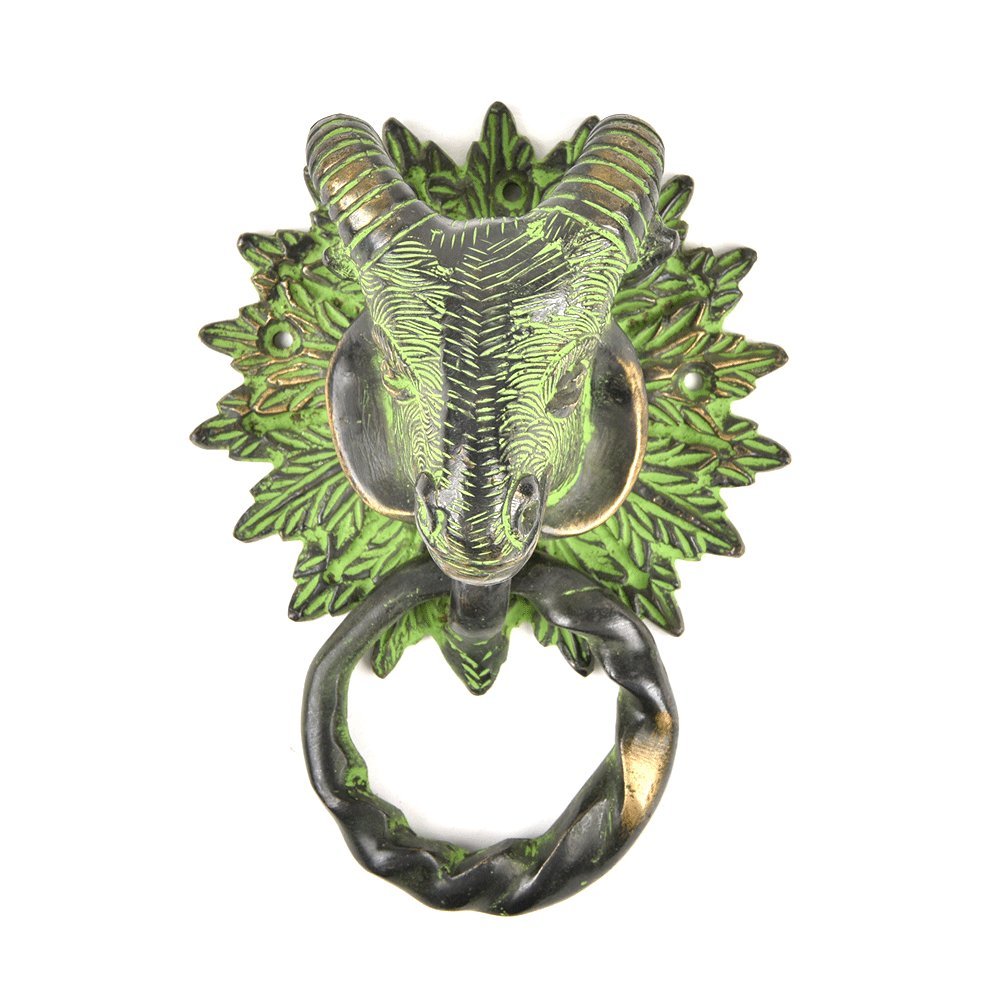 Indian-Shelf Brass Herngee Sheep Head Door Knocker for Main Door - Multicolor Door Entrance Decoration Items - Vintage Antique Door Bell - 12.19 Cm