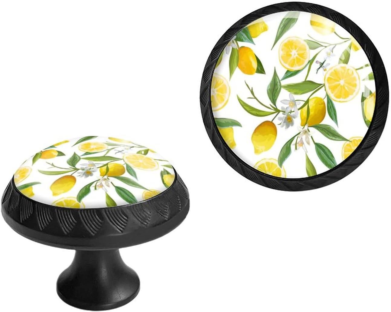6 Pack Black Drawer Pulls Knobs, Yellow Vinyl Record Music Cabinet Knobs Crystal Glass Dresser Knobs for Kitchen Bathroom Hardware