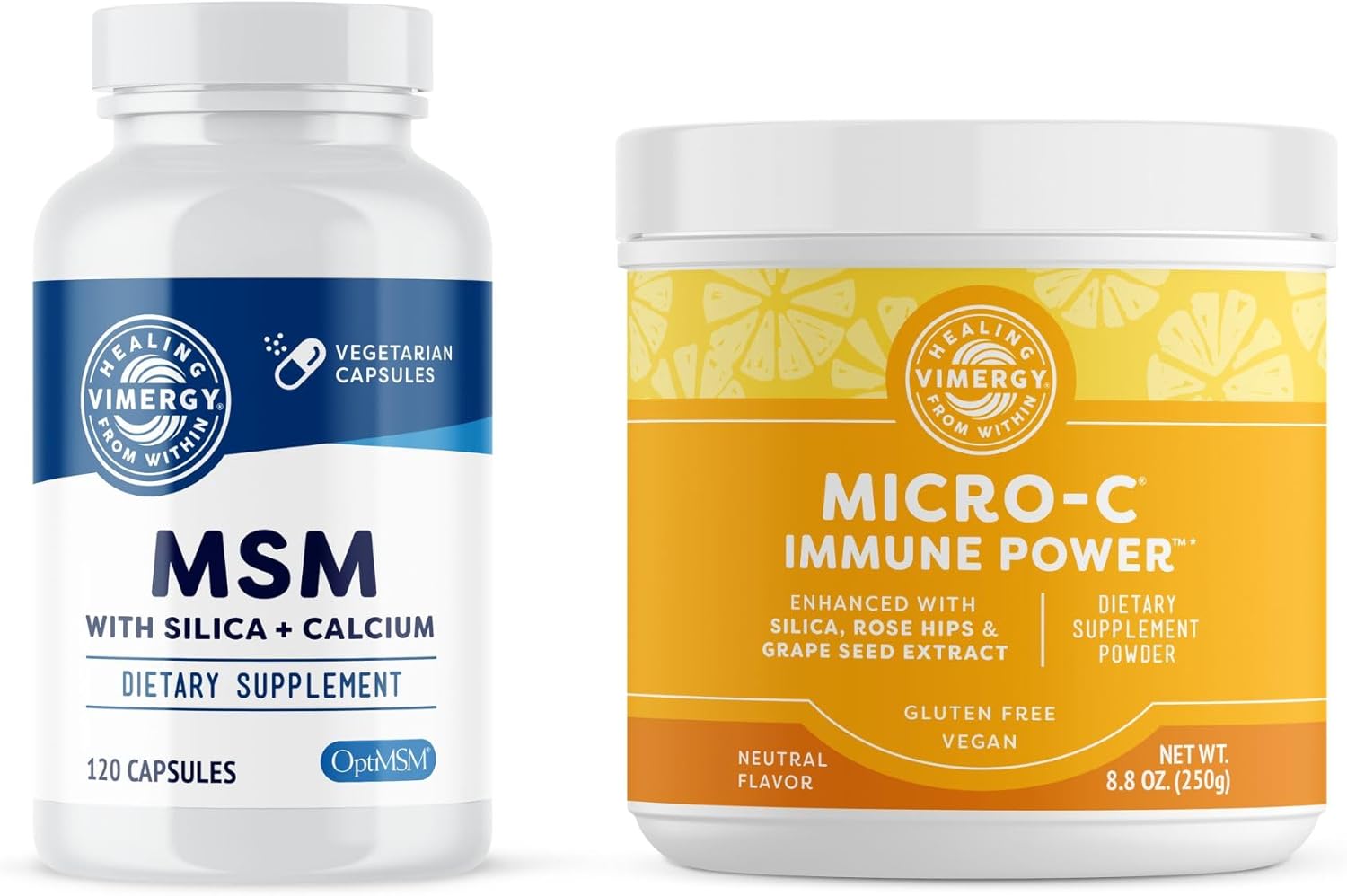 Vimergy Skin Potion Kit – Micro-C Immune Power(TM) (250g) and MSM (120 Capsules) – Skin, Hair & Nail Support + Collagen + Immunity – Vegan, Paleo, Gluten-Free, Kosher – Pure, Potent Daily Supplements