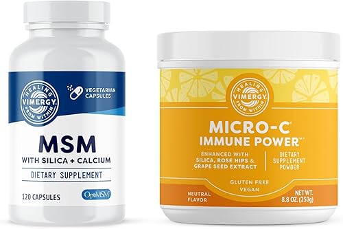 Vimergy Kit de poción para la piel  Micro-C Immune Power (TM) (8.82 oz) y MSM (120 cápsulas)  Soporte para la piel, cabello y uñas + colágeno +