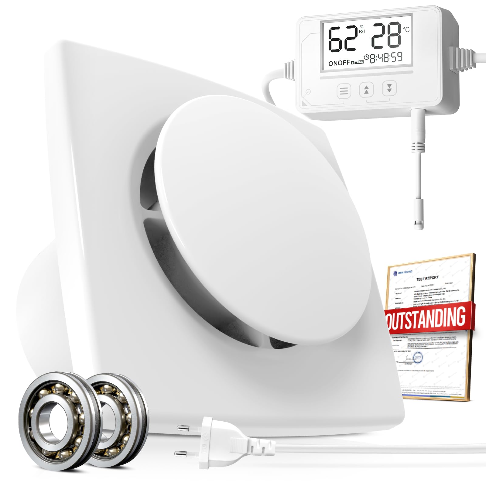 BUMSOU 100mm Extractor de BaƱo Sensor Humedad, Temperatura - Extractor BaƱo Temporizador - Pantalla en Tiempo Real Ventilador Extractor de Aire Silencioso Rectangular para BaƱo, WC y Cocina