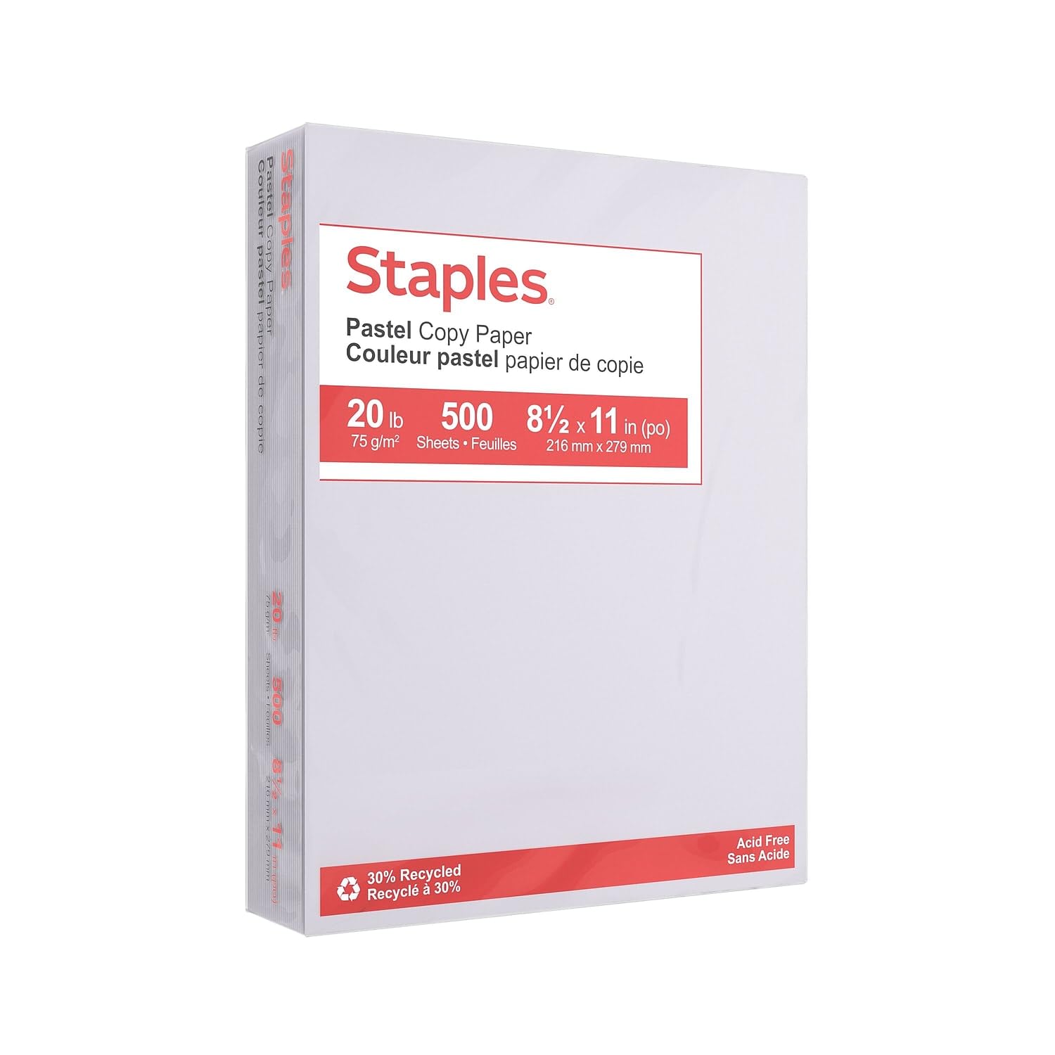 Staples Pastel 30% Recycled Color Copy Paper, 20 lbs., 8.5" x 11", Gray, 500/Ream (14785)