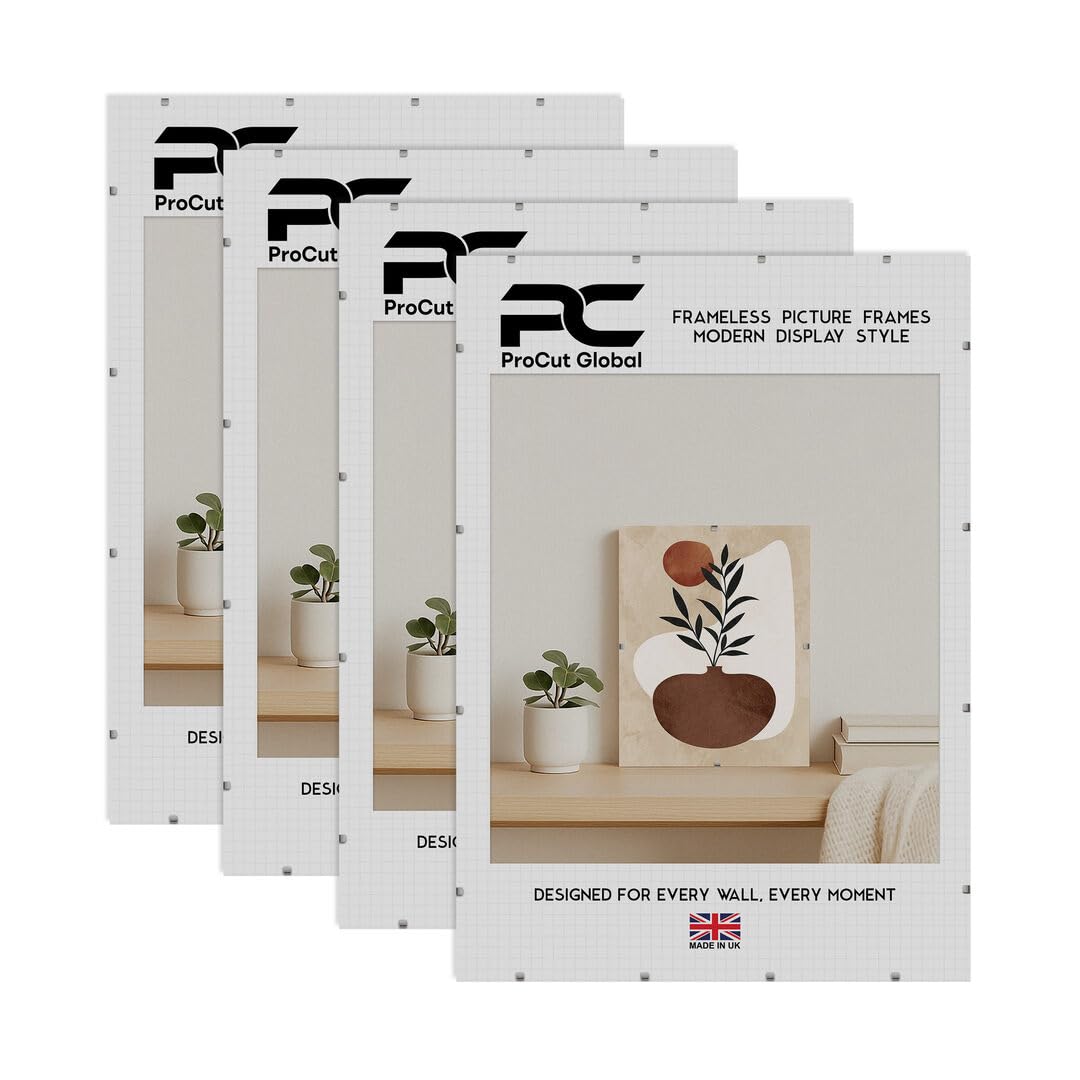 Procut Global 100x60cm Frameless Clip Picture Frames For Photos - Pack of 4