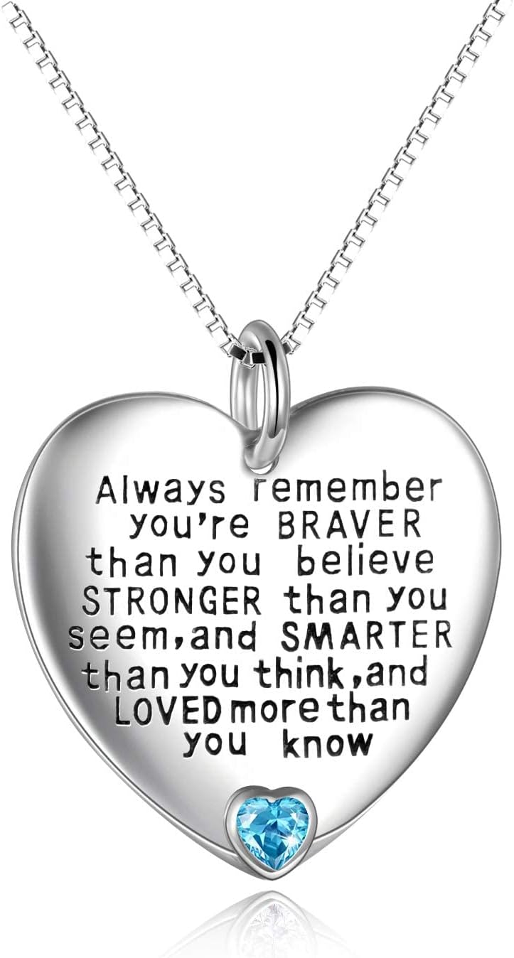 YFN Sterling Silver Always Remember You are Braver Than You Believe Jewelry Pendant Necklace Inspirational Gifts