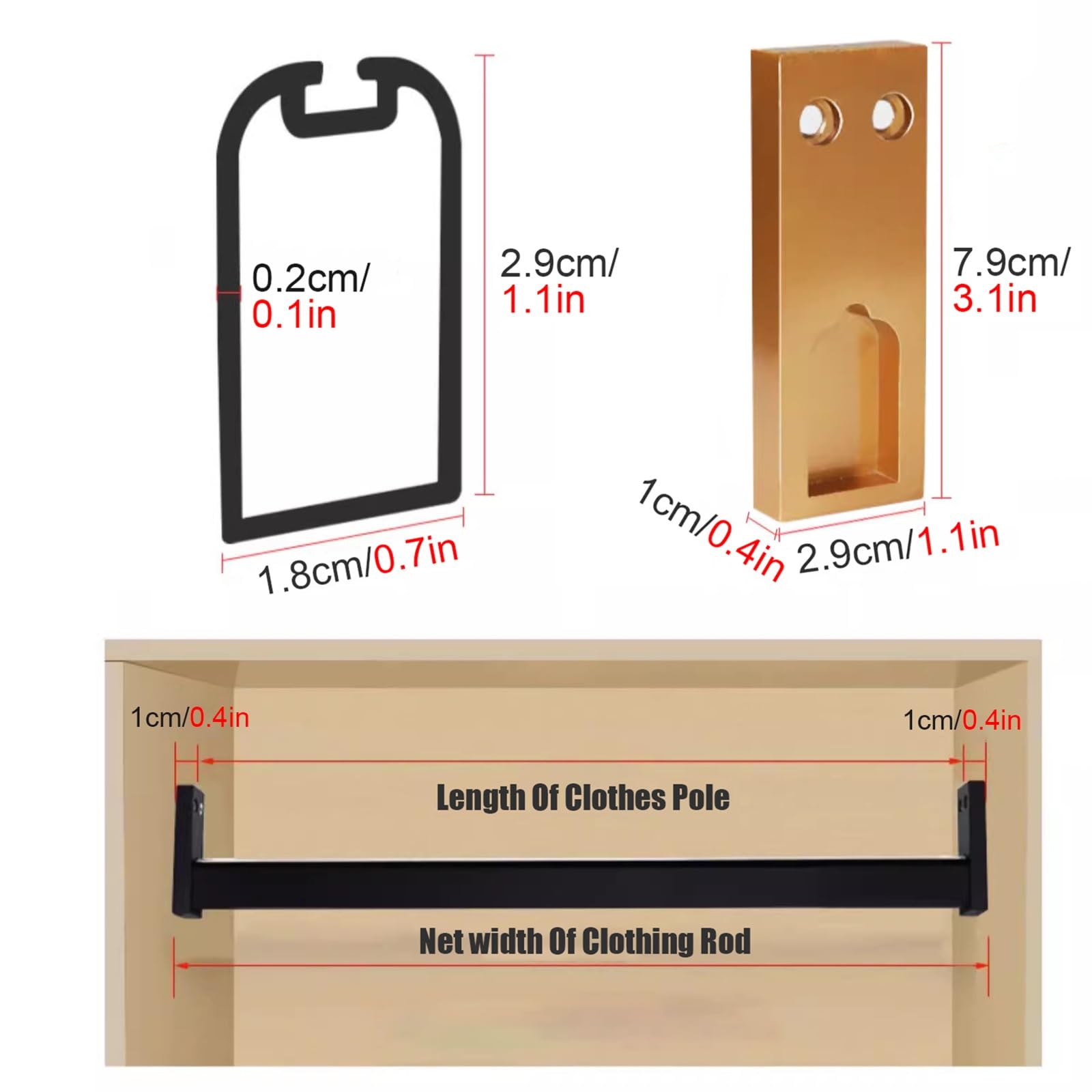 PEYNIR Garderobenstange Zugstange Garderobe, Küche Schrank Schlafzimmer Garderobe Schiene für hängende Kleidung Halsketten, platzsparende Lagerung Wandstangen (Color : Gold, Size : 60cm (23.6in))