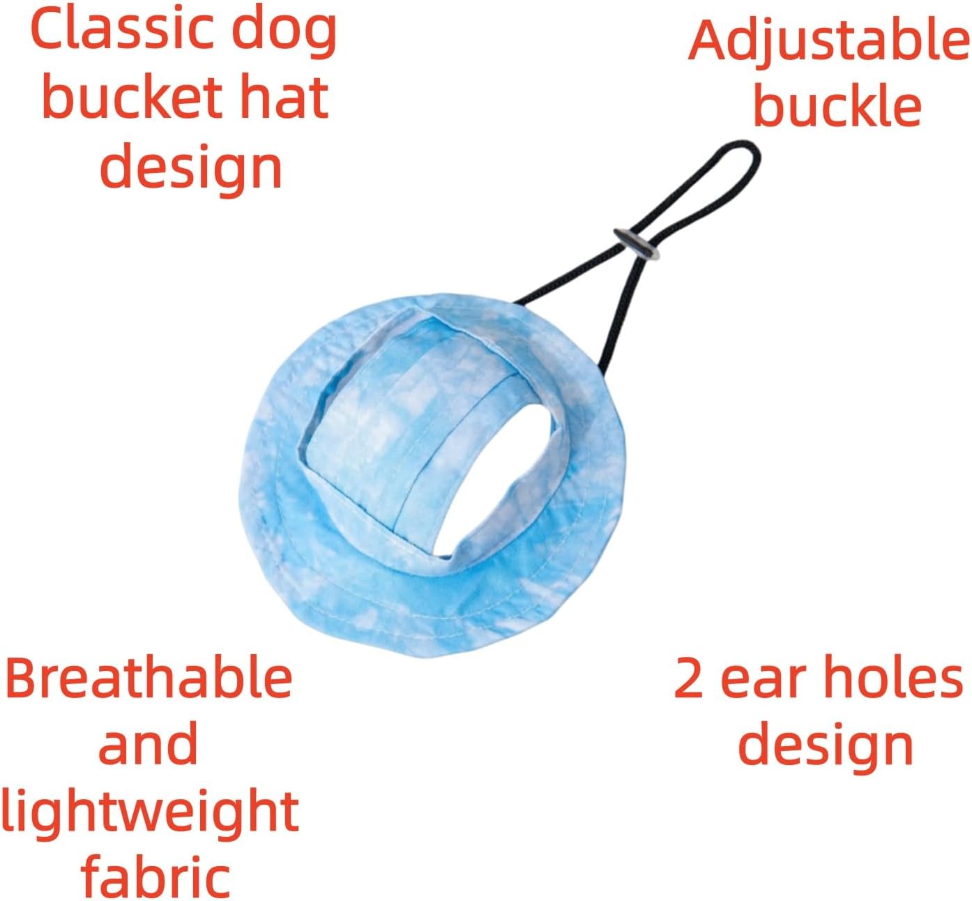 Dog Bucket Hat with Ear Holes, Adjustable Summer Sunscreen Cap XS image 4
