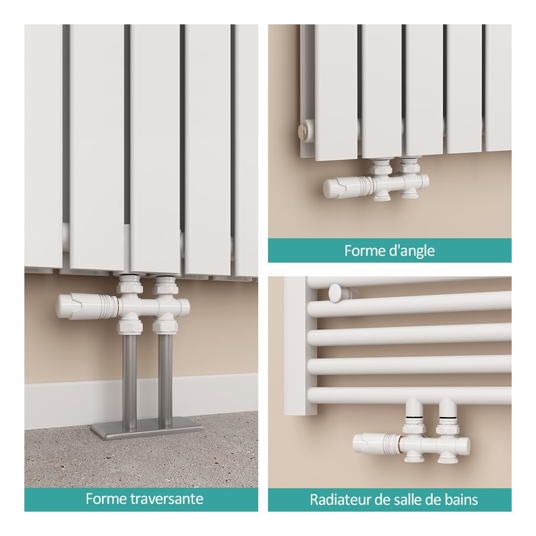EMKE Robinet de Radiateur, Robinetterie de Robinet d'angle, Robinet thermostatique pour Radiateur, Kit Multibloc pour Radiateur avec Contrôleur de Température, Blanc,1 pièce
