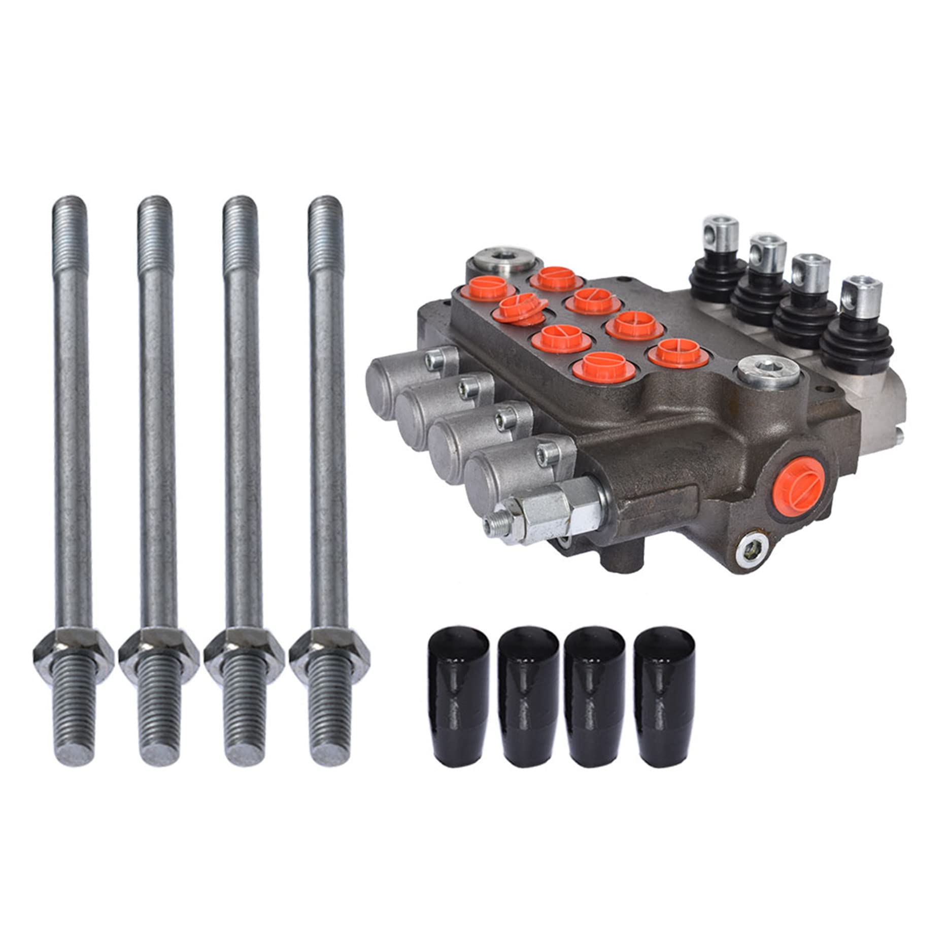 Hydraulisches Richtungs-Monoblockventil mit doppelter Wirkung, 4 Spulen, 21 gpm, SAE-Anschlüsse mit Joystick, hydraulisches Richtungssteuerventil 3600 psi, passend für kleine Traktoren, Lader usw.
