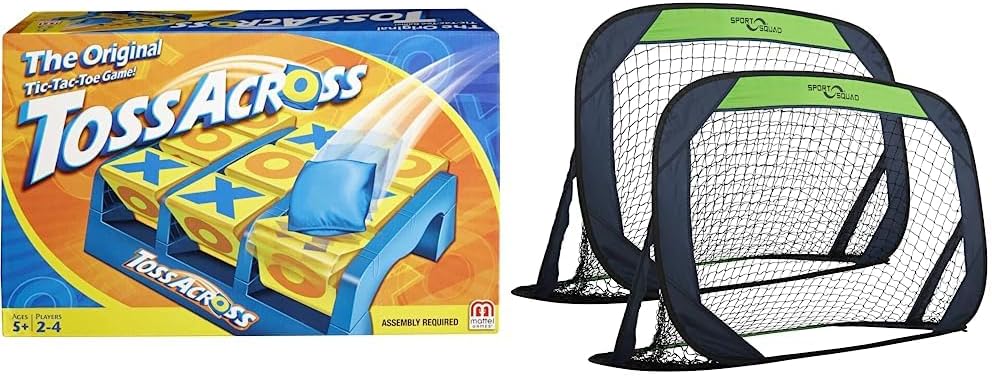 Mattel Games Toss Across Kids Outdoor Game, Bean Bag Toss & Sport Squad Portable Soccer Goal Net Set - Set of Two 4' Pop Up Training Soccer Goals with Compact Carrying Case
