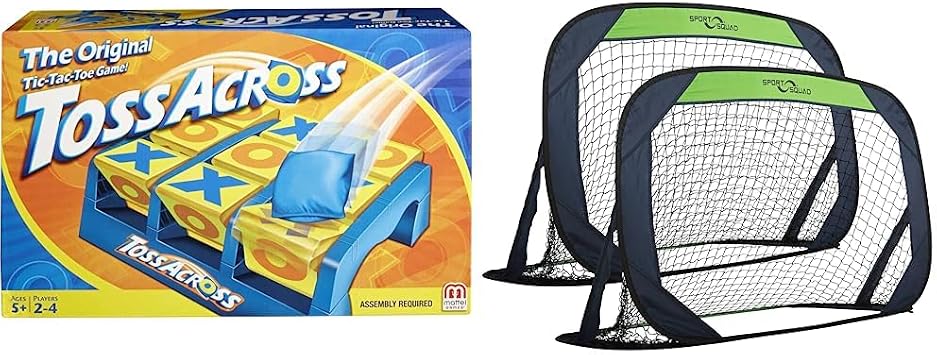 Mattel Games Toss Across Kids Outdoor Game, Bean Bag Toss & Sport Squad Portable Soccer Goal Net Set - Set of Two 4 Pop Up Training Soccer Goals with Compact Carrying Case