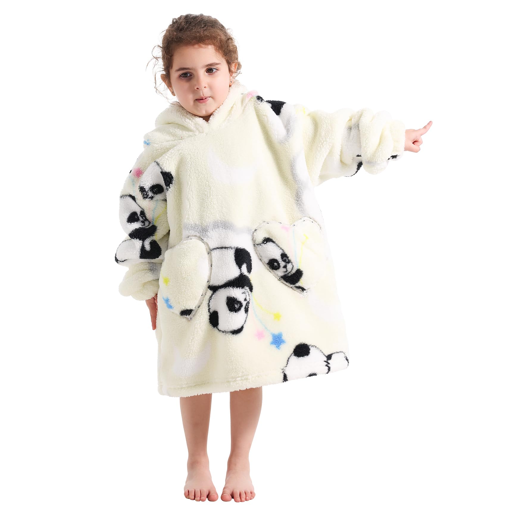 SPSHODOW Wearable Blanket Hoodie for Kids Toddlers Super Warm Cozy Oversized Hooded Blanket Sweatshirt with Pockets for Little Girls Boys