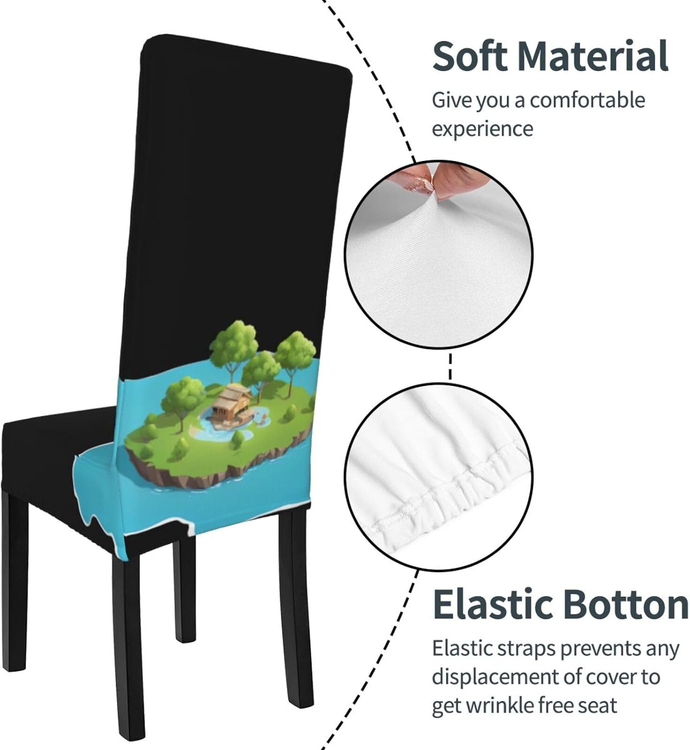 Floating Islet Prints Protection Cover for Dining Chair – Stretchy & Wrinkle-Resistant Chair Throw Covers for Dining Room, Hotel, and Event Decor