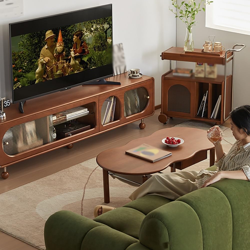 Console Multimediale Moderna 200CM Centro d'intrattenimento minimalista in legno massello, Mobili da deposito per soggiorno, Consola vintage adatta anche agli alberghi