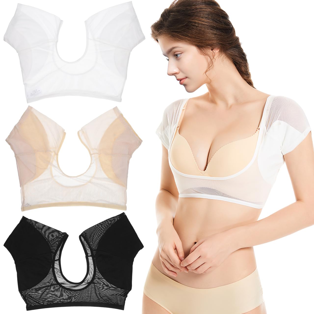 POPETPOP 3 Stück Anti Schweiß Shirt Damen, Waschbar Achselpads Unterbrust Schwitzschutz Weste, Atmungsaktives Unterhemd für Sommer Sport, Wiederverwendbare Pads gegen Achselnässe