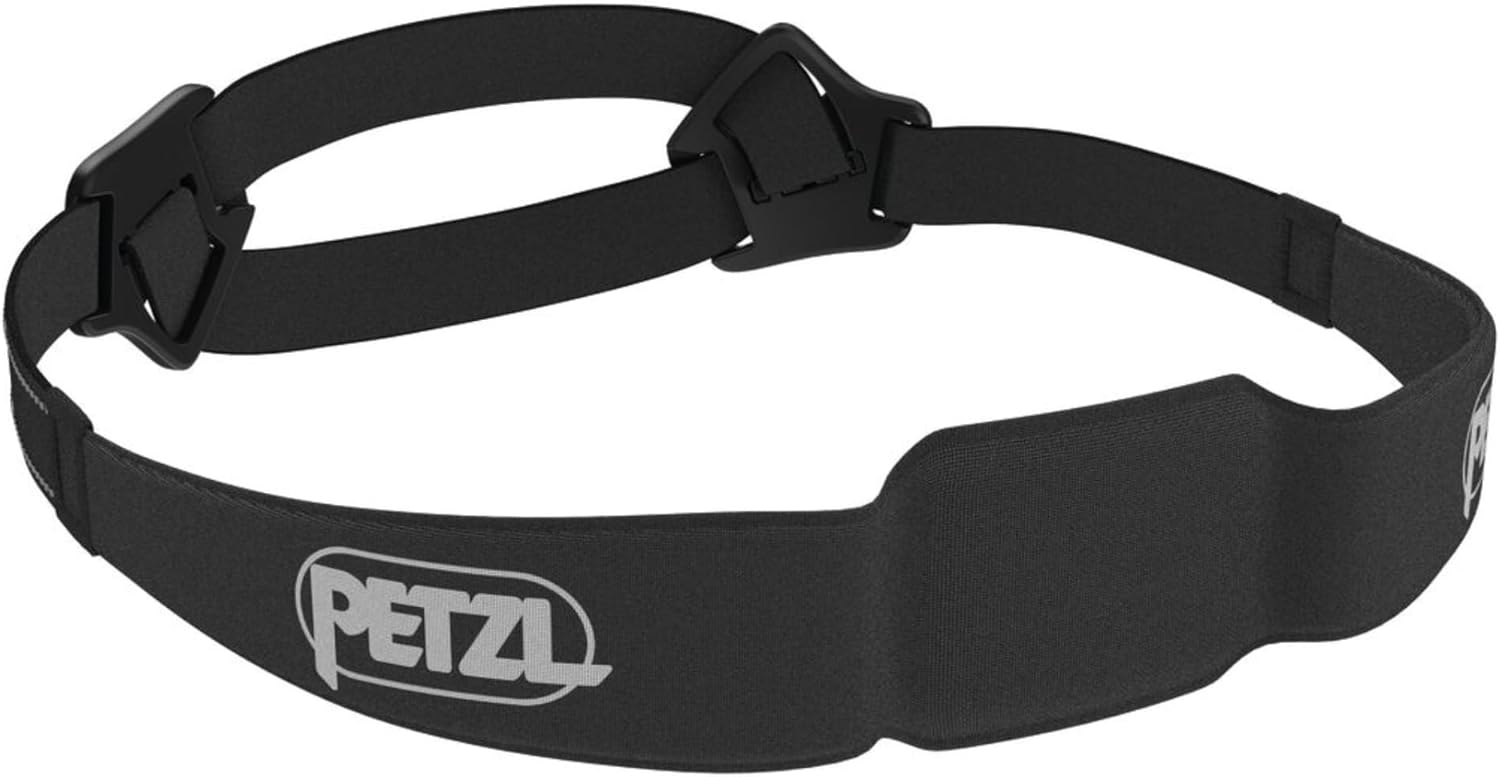 PETZL Swift RL Replacement Headband, black elastic strap with PETZL logo and plastic buckles