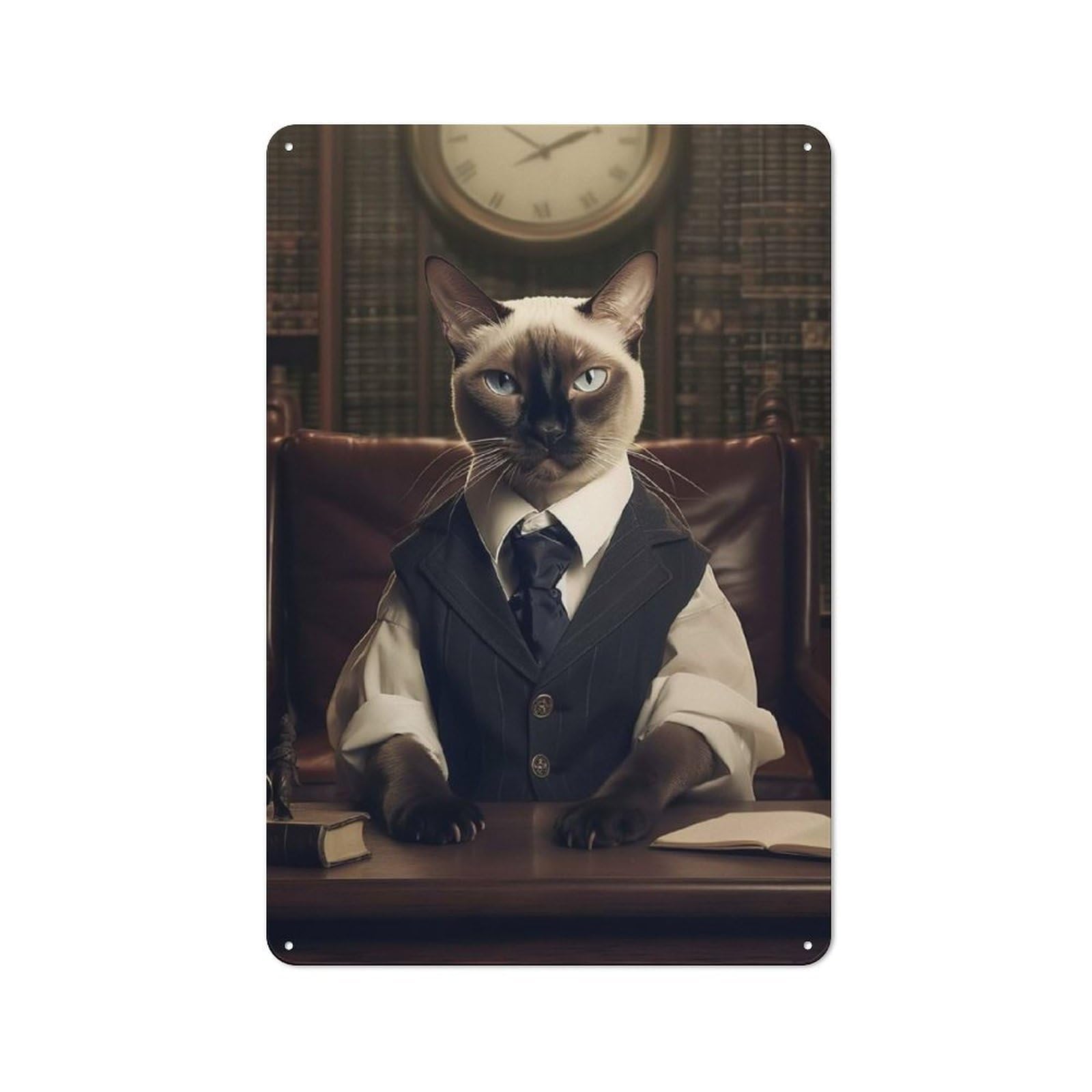 Vintage Tin Sign 30x20cm with Judge Siamese Cat for Home Office Or Studio, for Home Office Decor Fans
