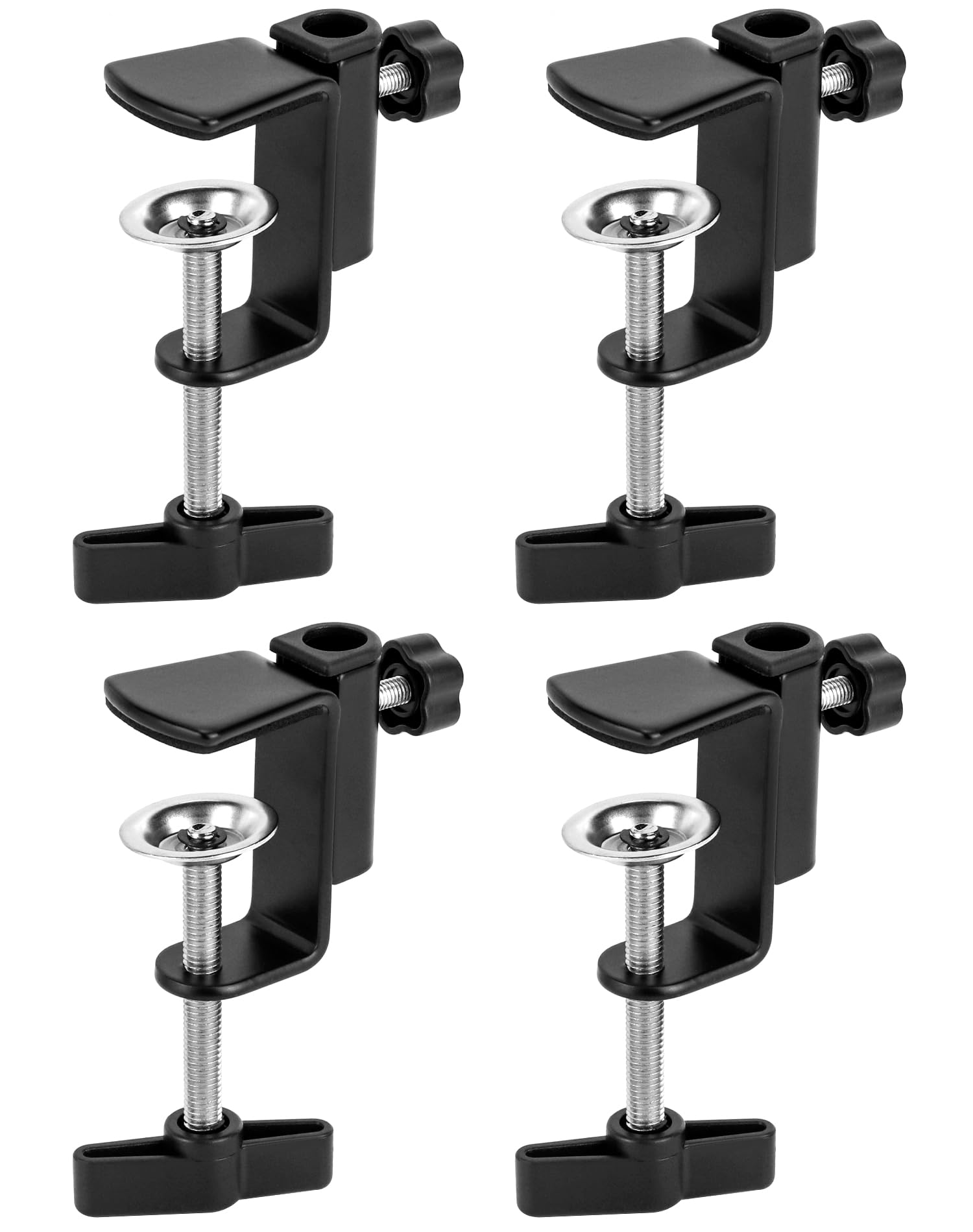QWORK Universal Desk C-Clamp with 1/2" Thread Hole, 4 Pack Adjustable Metal Mounting Table Clamp, Desk Light Clamp Mount Holder for Swing Arm Magnifying Desk Lamp Microphone Camera