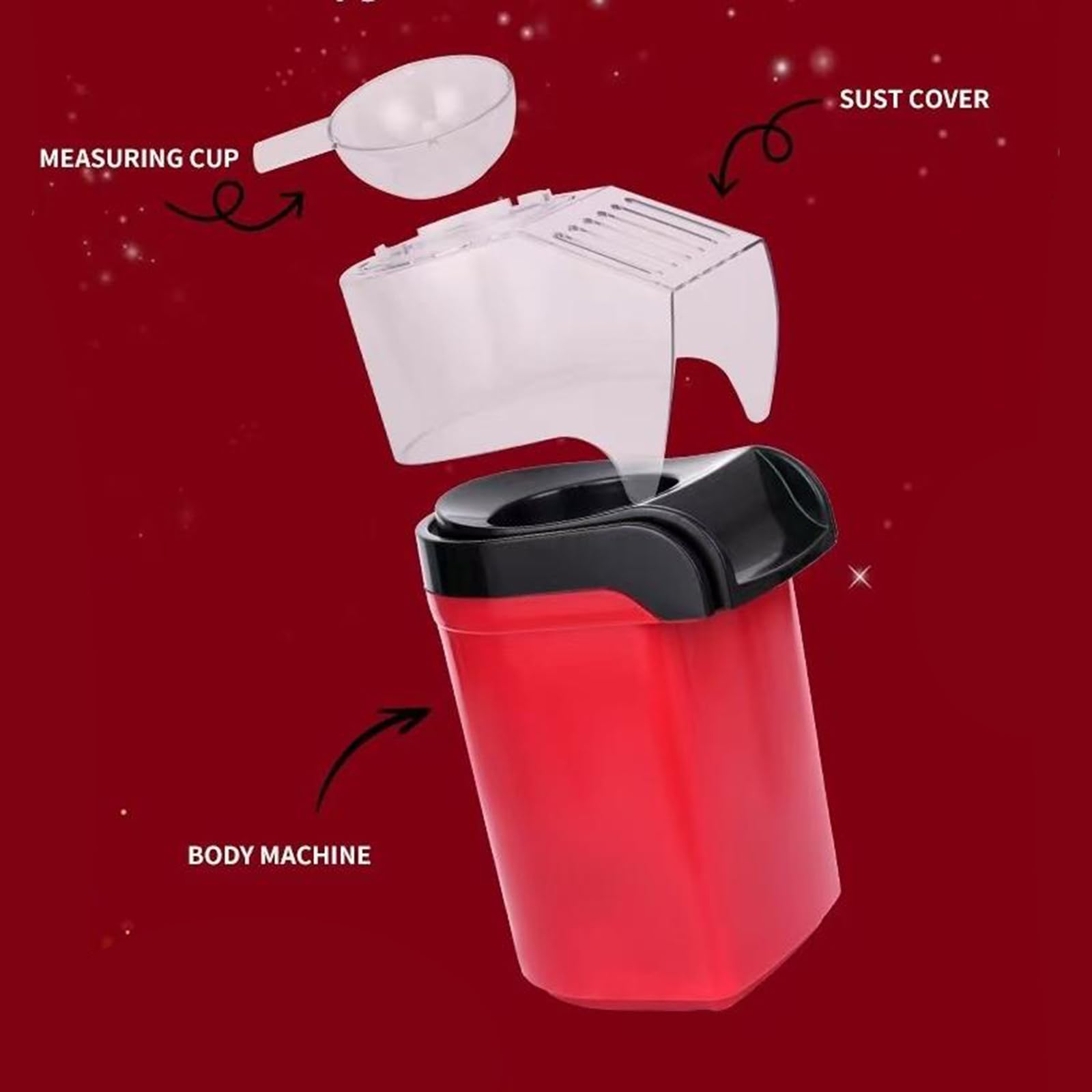 Máquina Eléctrica para Hacer Palomitas De Maíz, Palomitero Aire Caliente con Tapa Superior Transparente, Base Antideslizante, Gran Potencia 1200 W Y Amplia Capacidad De 1 L para Fiestas En Casa
