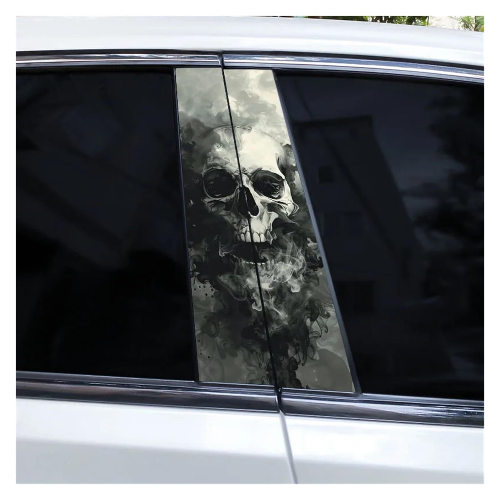 Car Side Decals 2pcs Flame Skull Car Sticker Horror B-Pillar Waterproof Vinyl Cover Scratch Center Column Decal(Style K)