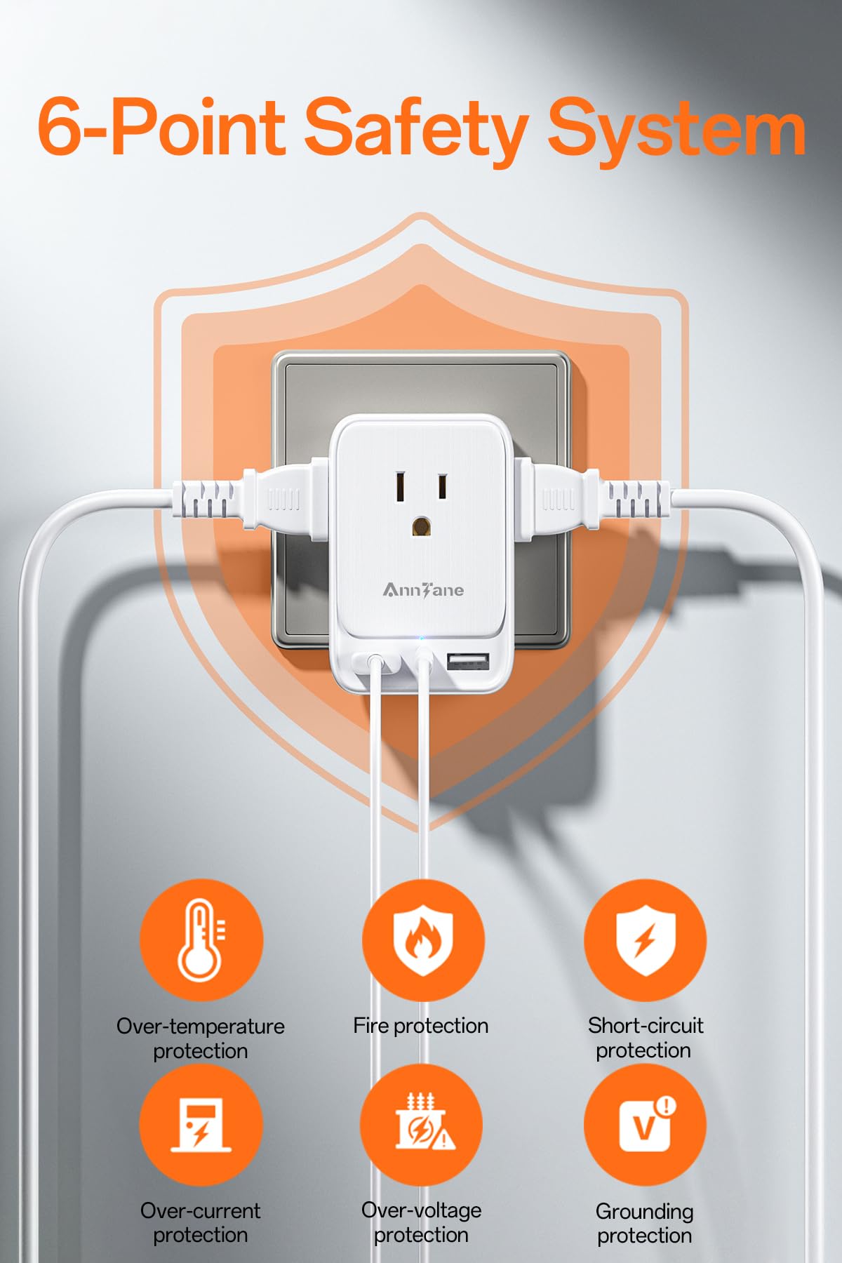AnnTane Adattatore europeo con USB C, adattatore da viaggio universale con 4 adattatori di alimentazione e 3 USB, Travel Essentials Adapter Americano/Messico in Italia, Germania, bianco (confezione da