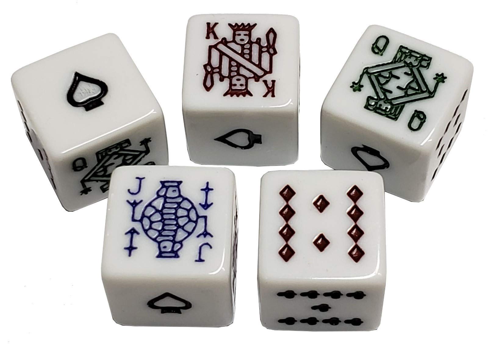 Juego de dados de piel sintética negra con forro de fieltro rojo de felpa + dados de póquer de color blanco cuadrado picas as as (caja de regalo)