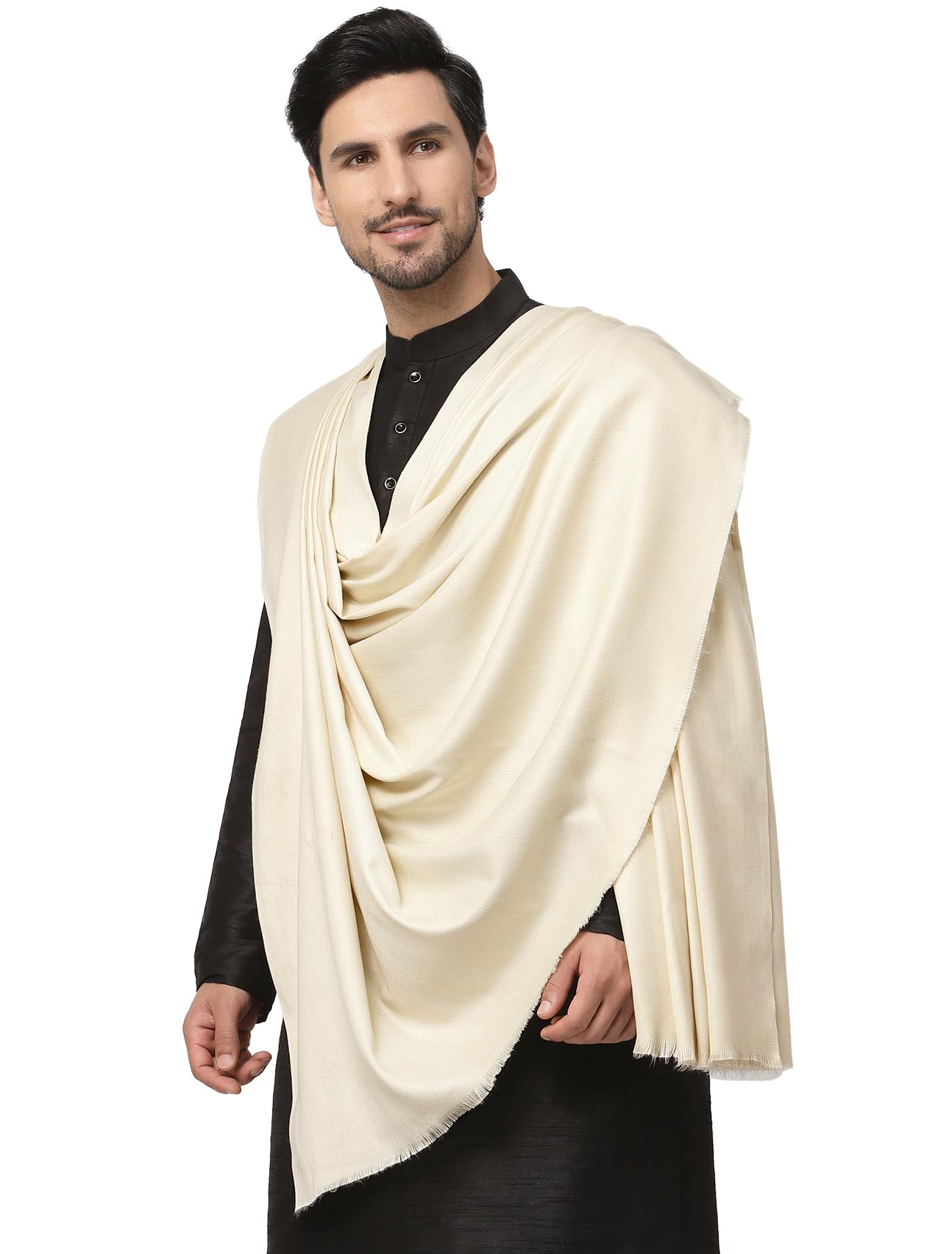 Weavers Villa Cream Cashmere Lohi, Shawls For Men, 125Cm X 250Cm