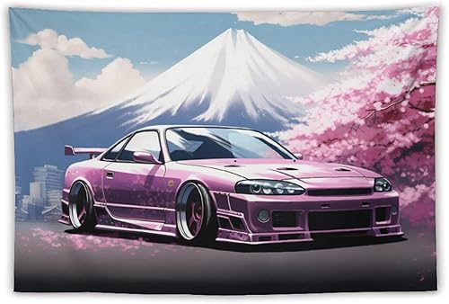 Tapiz decorativo para colgar en la pared, arte de pared para dormitorio, sala de estar, dormitorio, Japón, Jdm, coche, Mk4, montaje rosa, cerezo