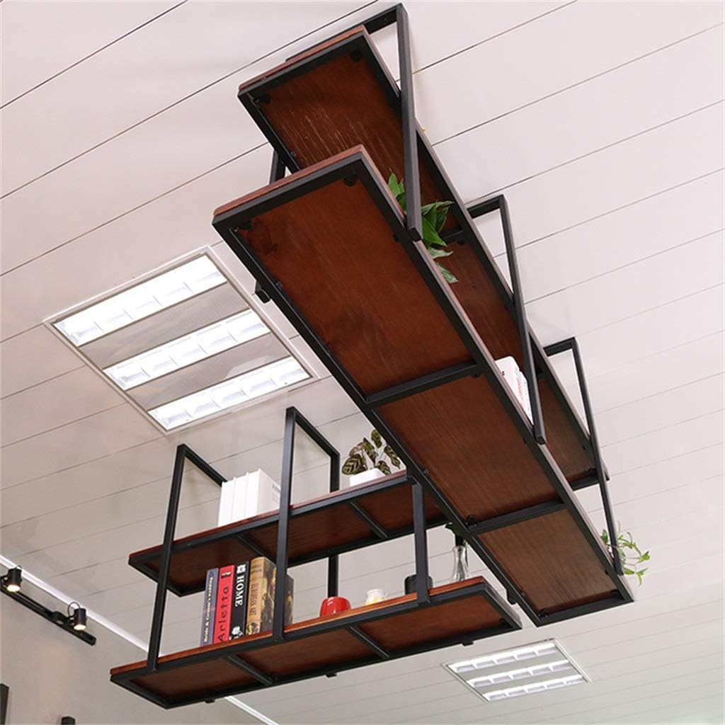 Large Metal Organizer s Wooden Floating Shelves Ceiling Decoration Shelf with Multifunctional Hooks Tea Coffee Mugs Cups for Kitchen/Bar/Restaurant Rack