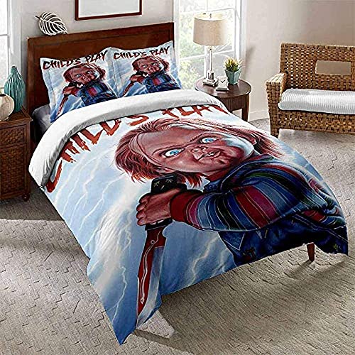 Juego de Funda nórdica de Ropa de Cama de 3D de Almohada Funda Nórdica película de Terror Double(200X200 Cm), 3 Piece Set 1 Piece Quilt Cover + 2 Piece Matching Pillowcase