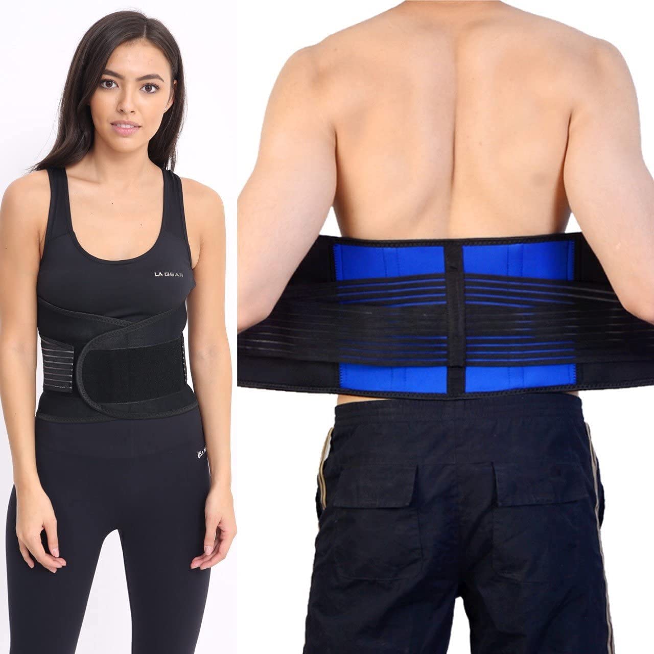 Body And Base TM, Adjustable Neoprene Double Pull Lumbar Support Lower Back Belt Brace Pain Relief, (Medium (72-86 cm)