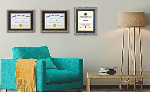 Diploma Frame Tempered Glass - Document Frames 8.5X11 With Mats(Navy, Black, White, Golden), Rustic Wooden Graduation Picture Frame 11X14 Without Mat For Certificate, Degree (Set Of 2, Brown) #TOP5