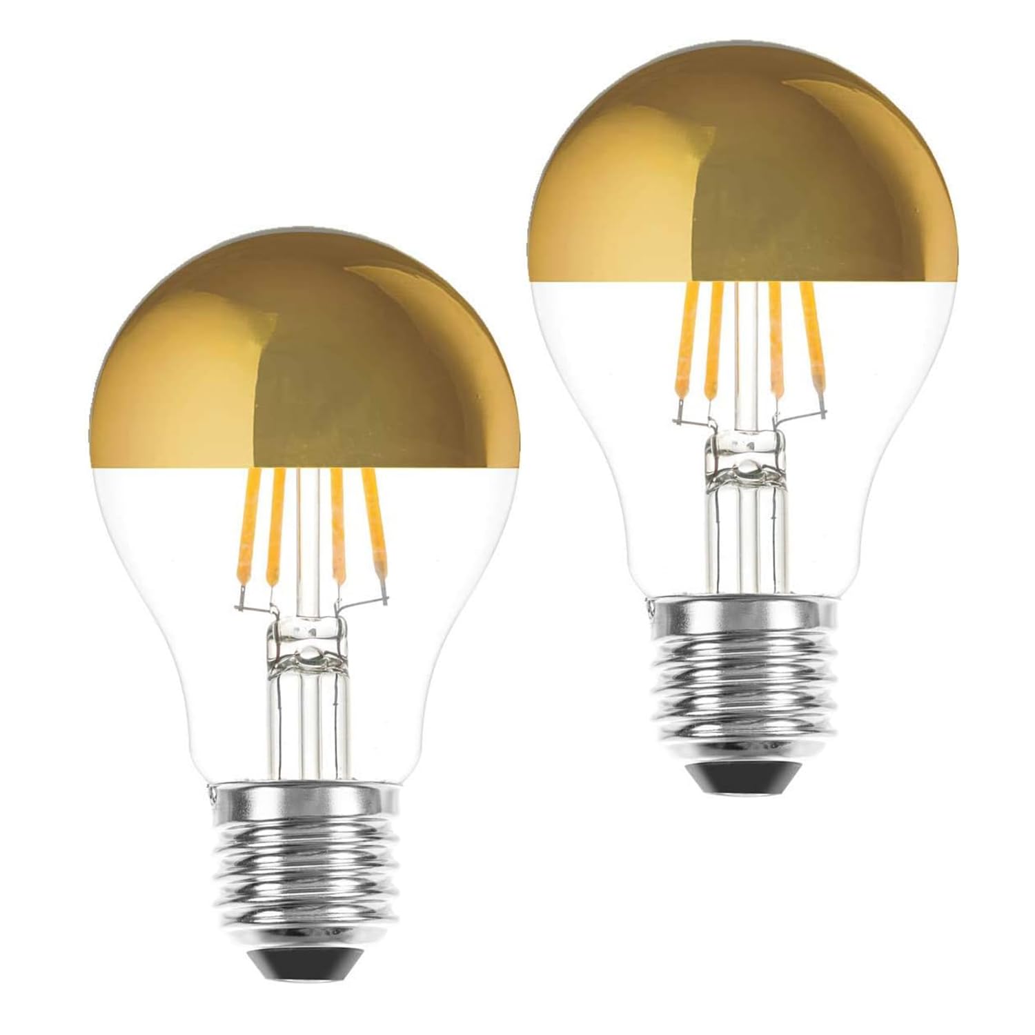 Glühbirne A19/A60 Kopfspiegellampe Silber Dimmbare LED Glühbirne Edison Lampe 7W (Äquivalent zu 70W), 2700K warmweiß, Dimmable, 220V, Kein Hub Erforderlich, Gold, 4 Stück