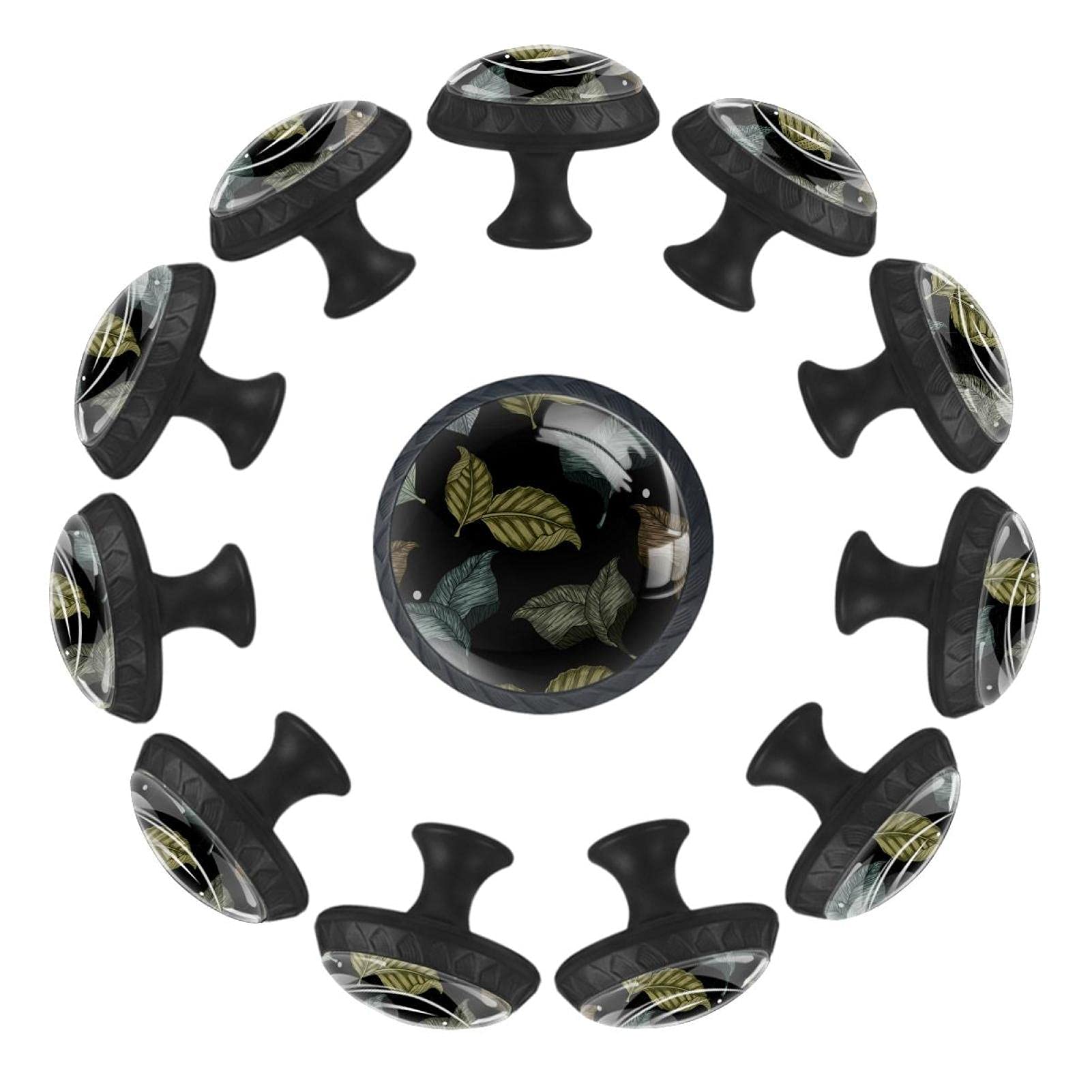 Boutons de tiroir ronds au motif de feuilles noires Botanicalbig pour sublimer la commode du salon