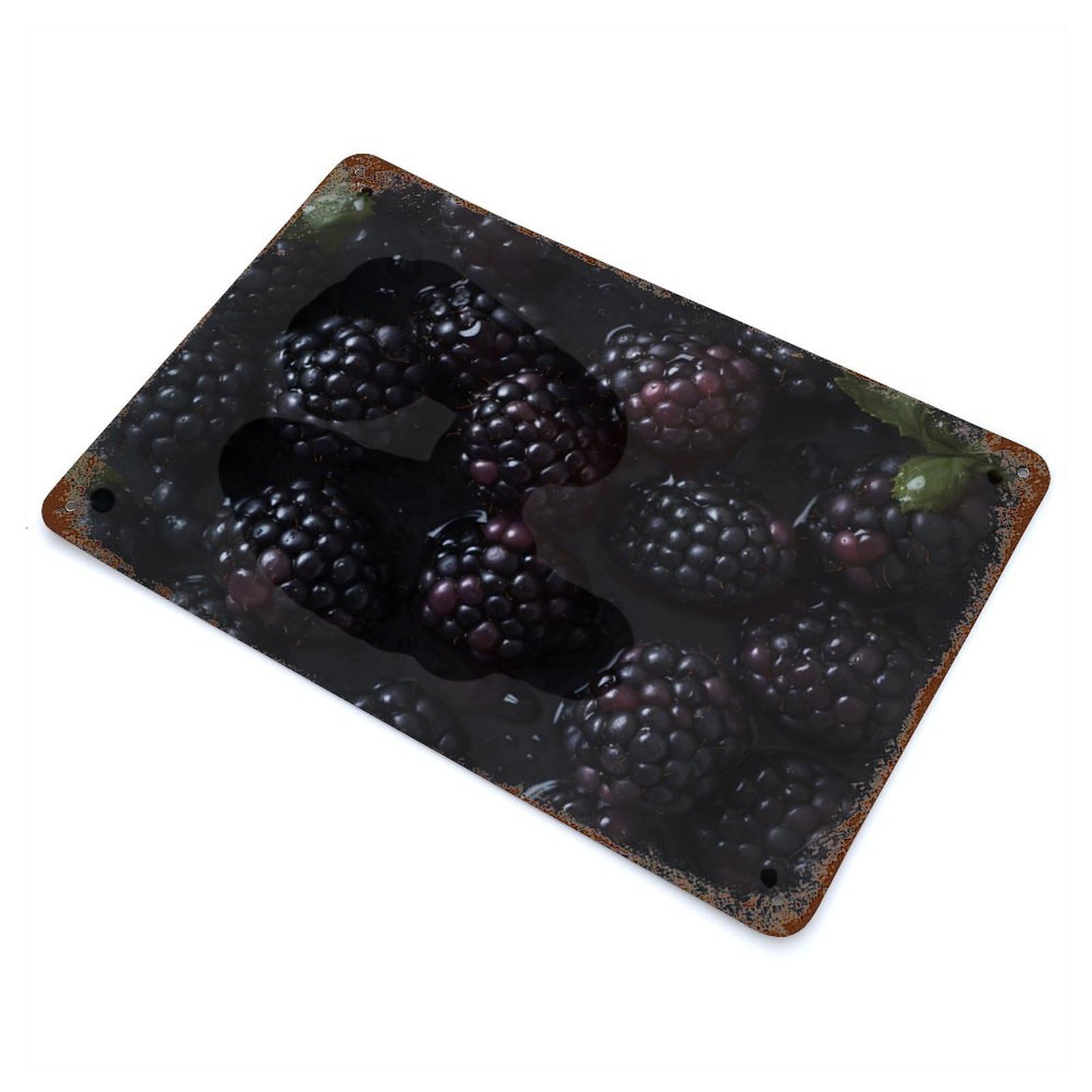Blackberries Rustic Tin Plaque 11.8"x7.9", for Living Room, Hallway And Home Decor, Decorative Metal Wall Art