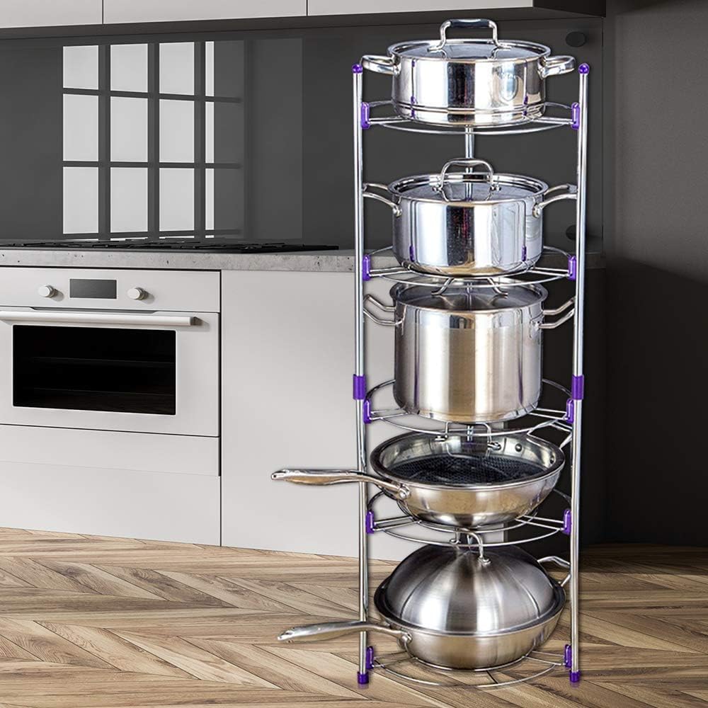 BLUEBRIT® 5 Tier Round Pan Pot Rack Kitchen Wire Shelving Unit Organiser Pans Pots Storage Shelf Cookware Organizer