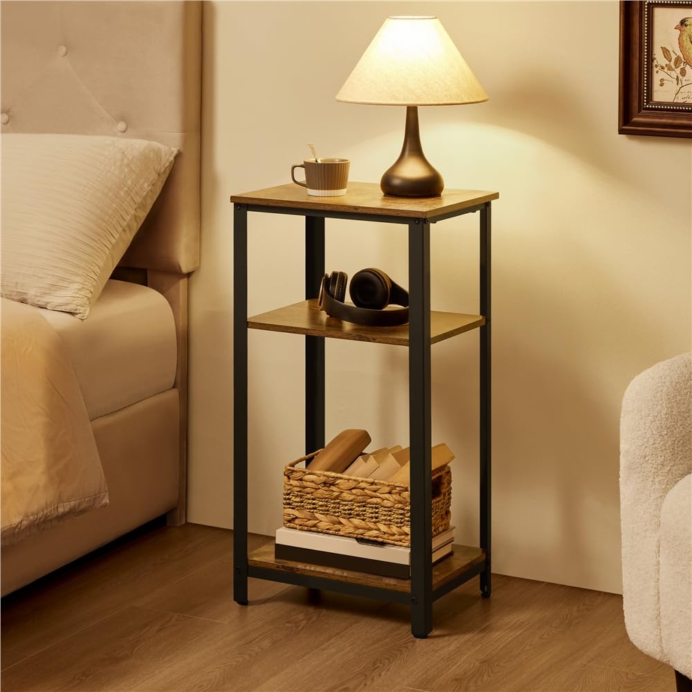 Yaheetech 1pcs Mesa Auxiliar de 3 Niveles Mesita Auxiliar Alta 40x30x74,5 cm Mesitas de Noche de Estilo Industrial para Dormitorio Salon Cocina Sofa