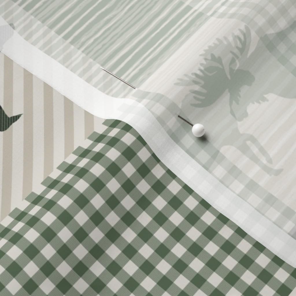 Spoonflower Fabric - Moose Quilt Cheater Hunter Green Tan Camping Arrows Bear Hunting Printed on Chiffon Fabric by The Yard - Sewing Fashion Apparel Dresses Home Decor