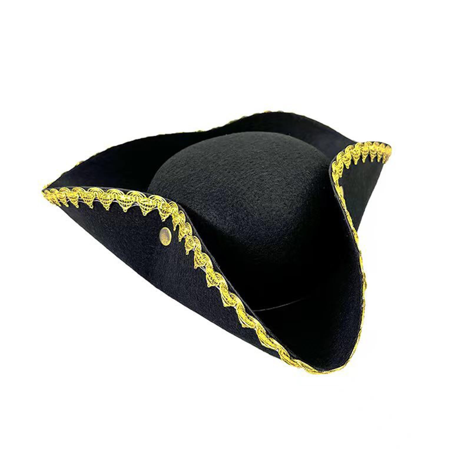 FeMereina Black Pirate Hat Deluxe Colonial Tricorn Hat Vintage Party Cap with Gold Trimming for Adults (Green, 35cm*39cm*10cm)