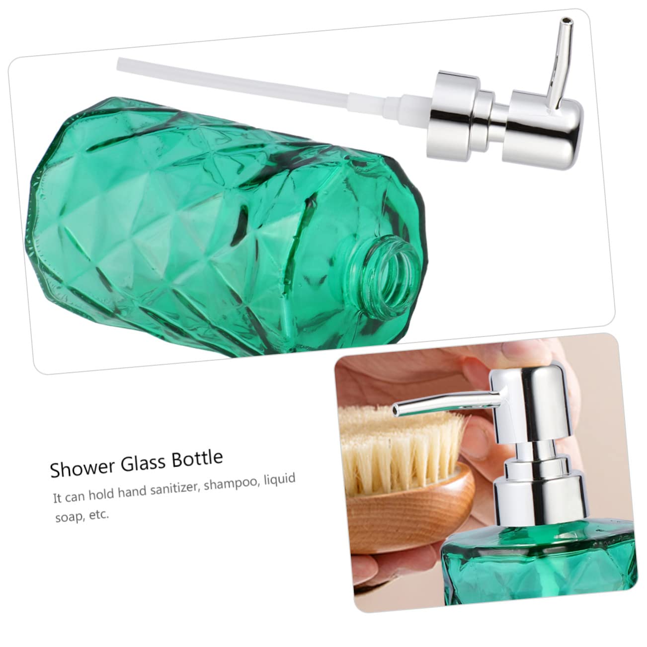 TOPBATHY Set 2 Bottiglie Vuote in Vetro 330ml Con Pompa Argento Bottiglia Sub Per Shampoo e Lozione Bottiglia Pressata Con Motivo a Diamante Per Uso Bagno e Cosmetici